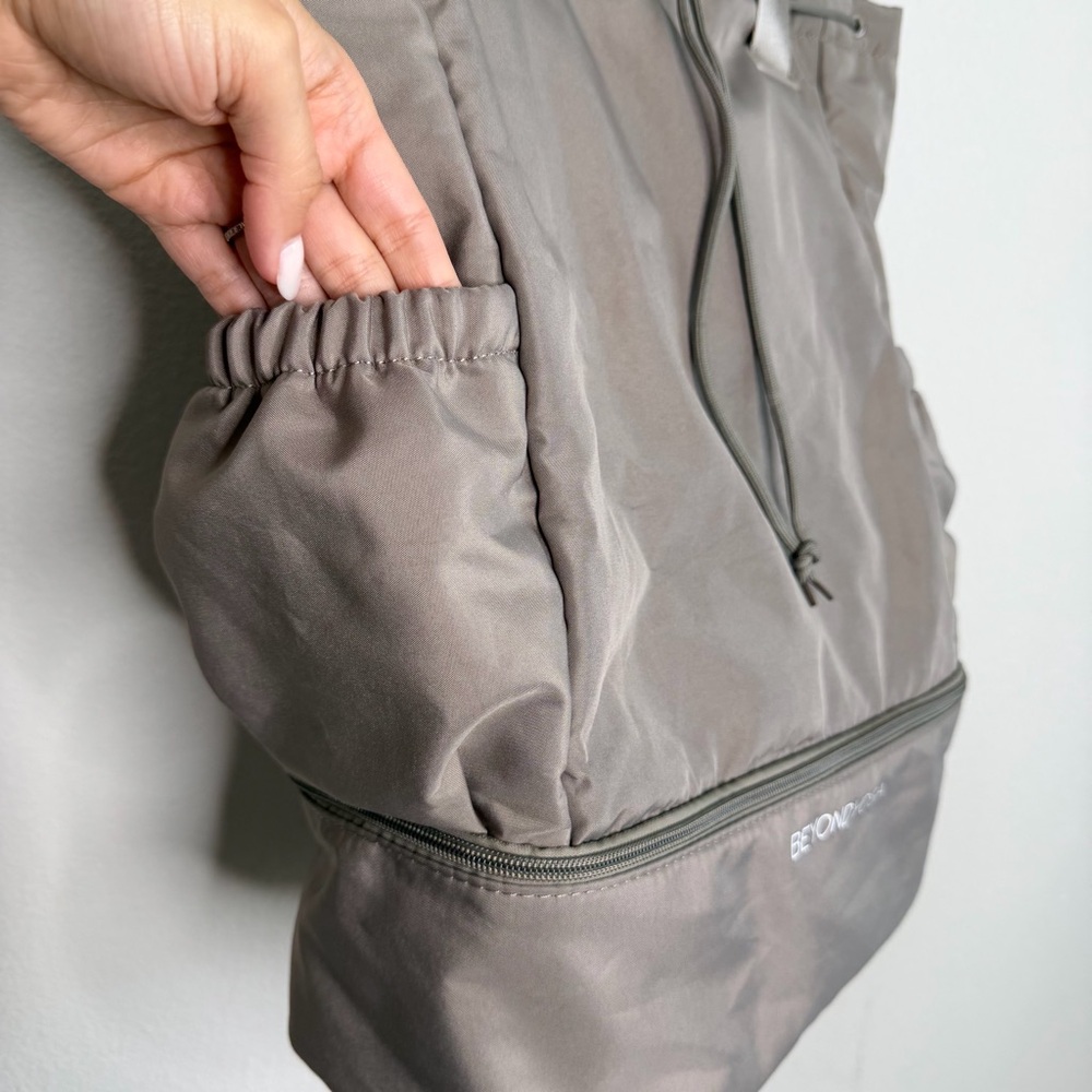 Beyond Yoga Taupe Drawstring Top Backpack with Lower Zip Compartment - Picture 7 of 9